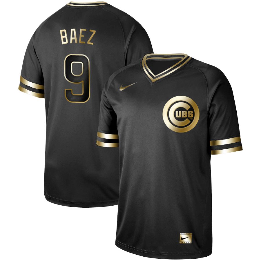 Men Chicago Cubs #9 Baez Nike Black Gold MLB Jerseys